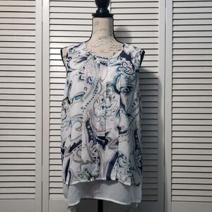 Daniel Rainn Sleeveless Chiffon Tunic Top Women's Large High/Low‎ Layered Floral